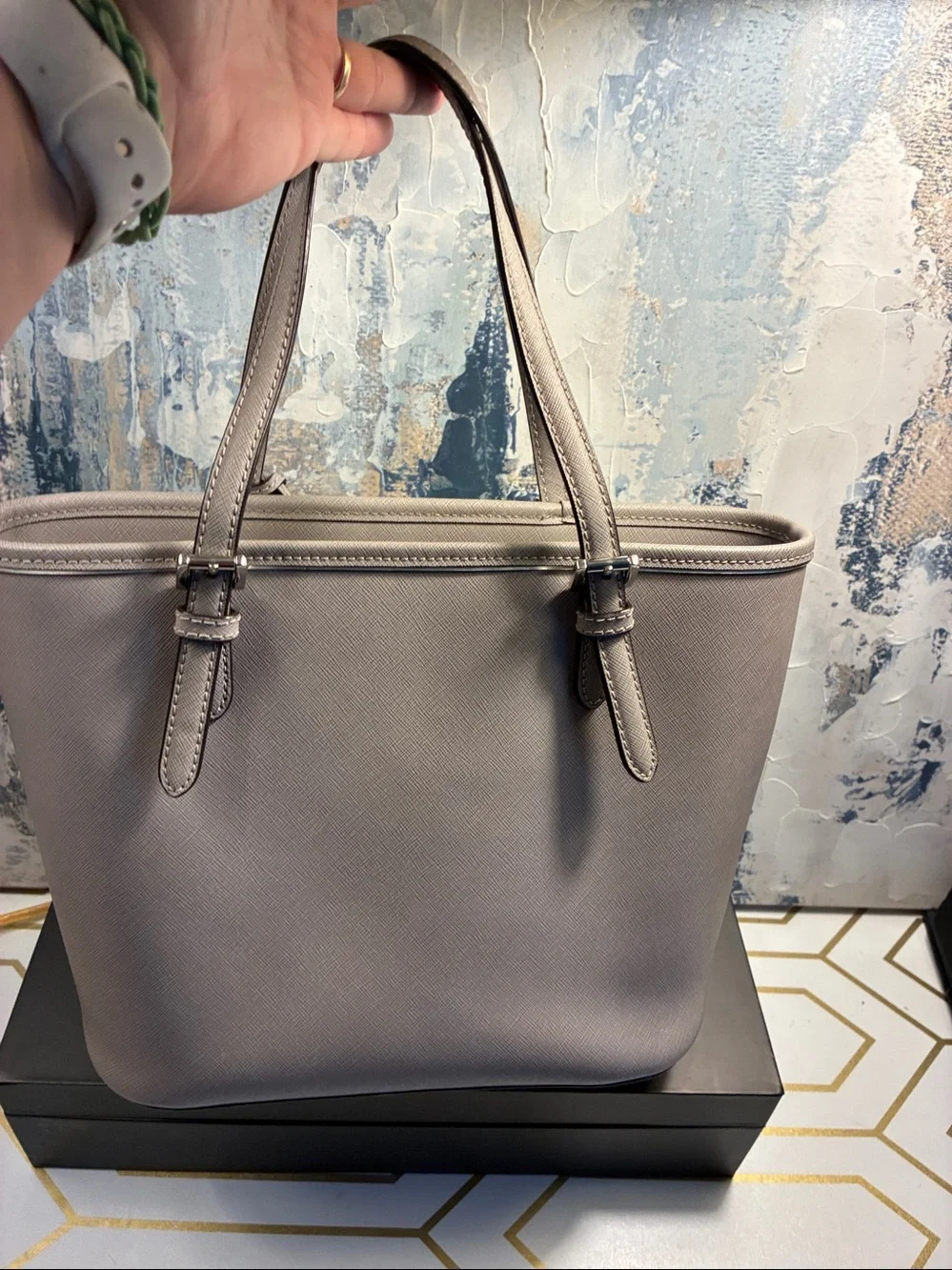 EUC Michael Kors Taupe Saffiano Leather Tote with MK Charm